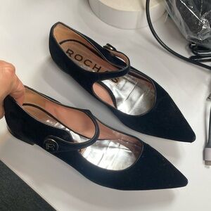 Rochas Black Flats with Silver Accents
